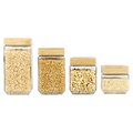 Hds Trading 4 Piece Square Glass Canisters with Bamboo Lids ZOR95965